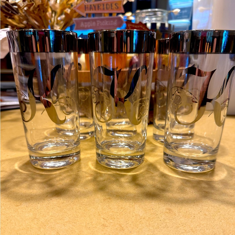 Crate & Barrel "K" Script Highball Glasses Set of 6